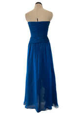 Spring 1990 Oscar De La Renta Deep Sapphire Blue Silk Chiffon Strapless Dress