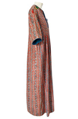 1970s Treacy Lowe Printed Cotton Caftan Dress w Tassel Bead Trimming