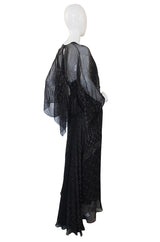 1970s Glitter & Silk Gina Fratini Trained Gown
