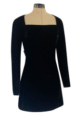 Exceptional 1980s Ady Couture Lausanne Black Velvet Dress w Open Back & Bows