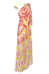Recent Roberto Cavalli Printed Bias Cut Silk One Shoulder Dress