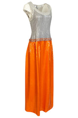 Early 1980s Andre Laug Alta Moda Numbered Couture Grey & Orange Sequin Dress