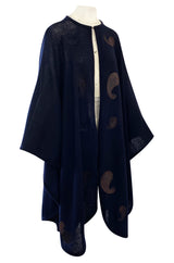 1970s Christian Dior Deep Blue Knit Poncho Cape w Leather Appliqué Work