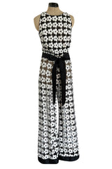 Spring 2015 Chanel by Karl Lagerfeld Black Net & White Sequin Flower Pant & Top Set
