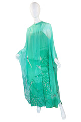 1970s Hanae Mori Silk Chiffon Bird Caftan