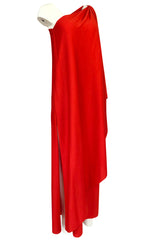 Documented 1978 Halston One Shoulder Red Draped Jersey Halston Dress