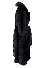 Gorgeous 1970s Christian Dior by Frederic Castet Rich Brown-Black Fur Coat w Tie Belt
