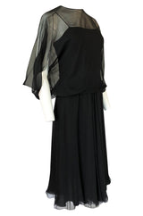 1970s Stavropoulos Couture Black Silk Chiffon Cocktail Dress