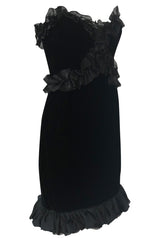 Fall 1987 Yves Saint Laurent Strapless Velvet & Silk Organza Ruffled Dress