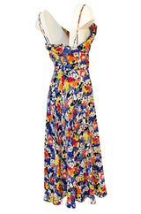 1930s Unlabeled Bias Cut Floral Print Silk Crepe Dress & Crop Jacket