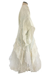 Important 1972 Zandra Rhodes Hand Painted 'Butterfly' Kimono Sleeve Dress w Lily Print & Original Petticoat