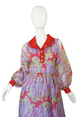 1960s Silk Viole Print Oscar de la Renta Dress