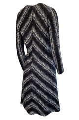 1960s La Mendola Grey Toned Feather Print Dress Cape & Turban Set