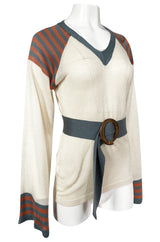 Rare 1970s Ossie Clark Couture Flared Sleeve Sweater w Belt