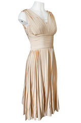 1960s Unlabeled Norman Norell Creamy Ivory Silk Knife Pleat Dress