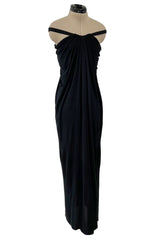 Easy to Wear 1970s Yuki Couture On or Off Shoulder Black Silk Jersey Draped Dress