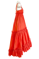 Resort 2008 Oscar de la Renta Look 56 Bright Coral Silk Full & Open Tiered Runway Dress