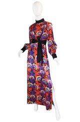 1960s Stunning Printed Bonwit Teller Silk Maxi Dress