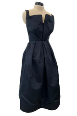 Prettiest 1950s Marshall Field Black Silk Cocktail Dress w Unusual Bodice Detailing