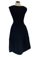 Outstanding 1960s Norman Norell Black Wool Crepe Dress w Full Tiered Skirting