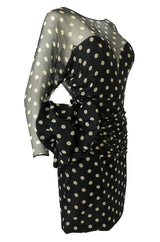1980s Vicky Tiel Backless Dotted Silk Chiffon Fitted Mini Dress