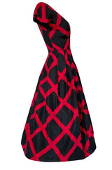 1950s Suzy Perette Black & Red Diamond Pattern Full Skirt Dress