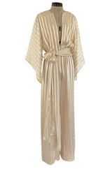 Important 1976 Halston Couture Ivory Ribbon Silk Chiffon Ivory Jumpsuit w Original Sash