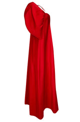 1979 Stavropoulos Deep Red Silk Full Length Dress w Pouf Sleeves