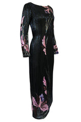Spring 1983 Bob Mackie Hand Applied Bead & Sequin Silk 'Orchid' Dress