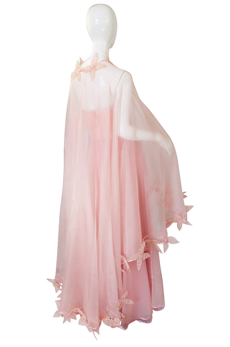 Dramatic 1975 Loris Azzaro Couture Pink Silk Gown & Cape