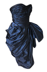 1980s Emanuel Ungaro Extravagant Blue Strapless Pouf Silk Taffeta Dress