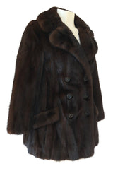 1960s Unlabeled Pierre Cardin Deep Chocolate Fur Pea Jacket or Coat