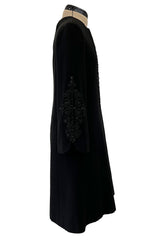 Gorgeous 1960s Alberto Fabiani Roma Black Dress w Elaborate Beaded Cord Detail