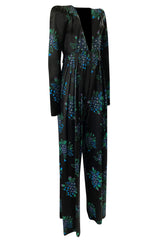 c. 1974 Ossie Clark Celia 'One Step Two Step' Celia Birtwell Print Black Jumpsuit