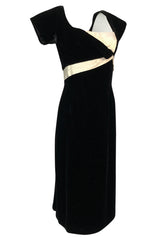 1950s Ceil Chapman Black Velvet & Ivory Silk Satin Wiggle Dress