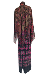 Beautiful 1970s Leonard Strapless Printed Silk Jersey Dress w Matching Silk Chiffon Cape