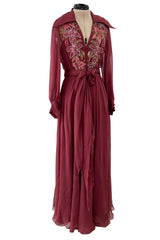 Beautiful 1974 Jean Louis Scherrer Haute Couture Hand Beaded & Applique Silk Chiffon Dress