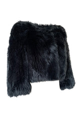 Recent Prada Deep Blue Grey Faux Fur Cropped 'Chubby' Jacket