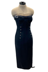 Sexy Spring 2001 Christian Dior by John Galliano Strapless Blue Dress w Leg Garter Strap