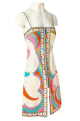 1960s Emilio Pucci Curving Pattern Pastel Printed Crisp Cotton Sun Dress
