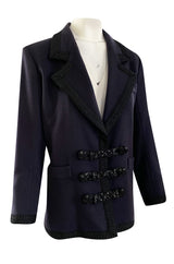 Documented Fall 1990 Yves Saint Laurent Cashmere Jacket w Leather Braid Closures