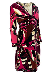 1960s Emilio Pucci Purple & Pink Curved Graphic Print Velvet Dress
