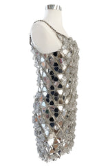 c.1967 Paco Rabanne Couture Mirrored Triangle, Metal, Rhinestone & Beaded Mini Dress w Matching Bag