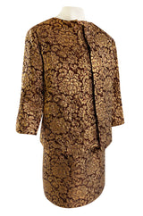 Extraordinary 1968 Christian Dior Documented Gold Metallic Silk Brocade Three Piece Dress Set