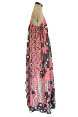 Recent Chloe Dusty Pink Easy to Wear Fringe Feather Applique Caftan Halter Dress