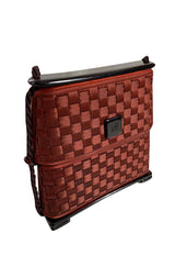 1990s Fendi Thatched Claret Silk Hard Sided Clutch Bag w Slide Top Opening