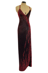 Cosmo Cover Documented Fall 1983 Bob Mackie Couture Red Glass Beaded & Silk Chiffon Halter Back Dress