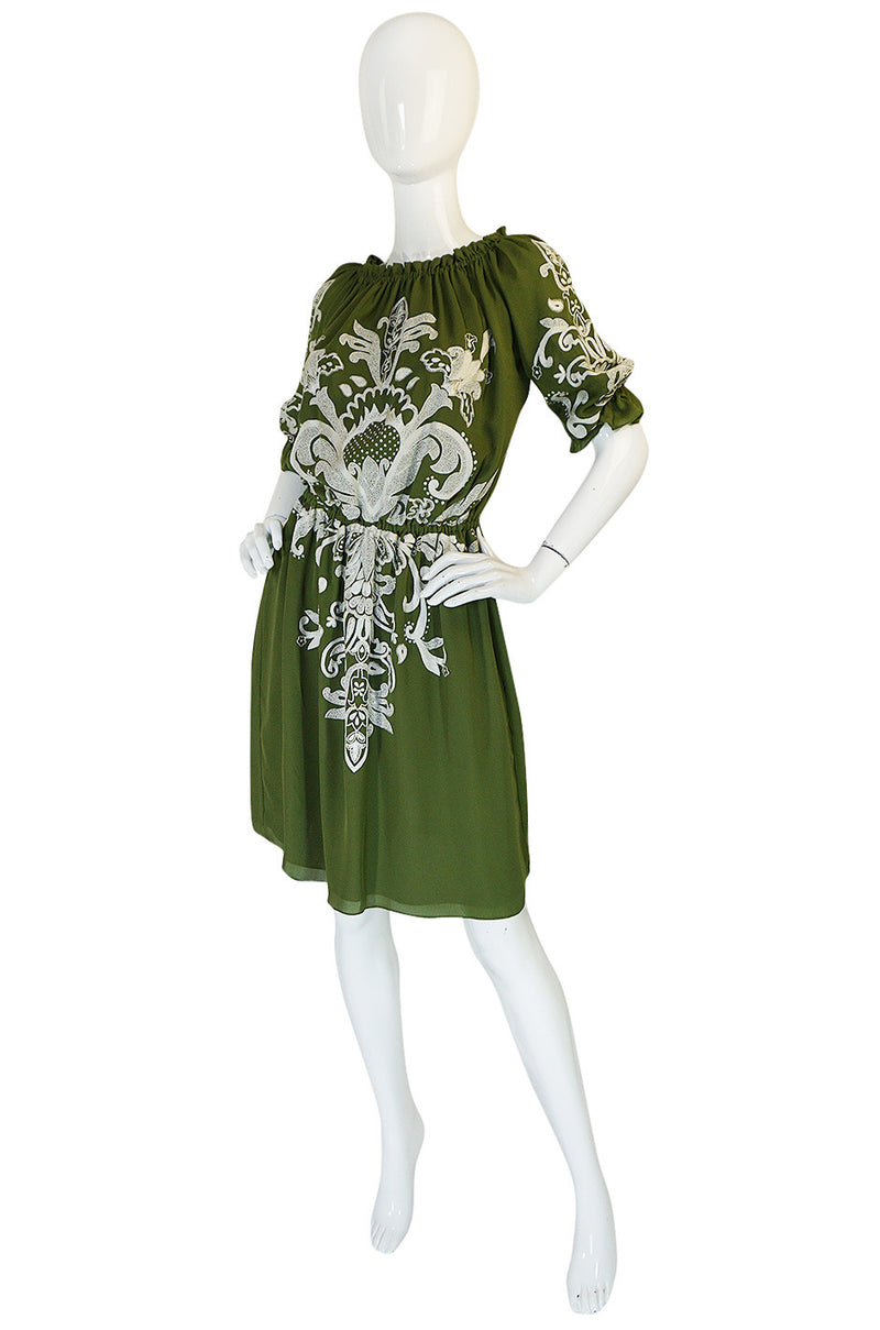 Resort 2012 Naeem Khan Olive Green Embroidered Peasant Dress
