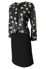 1986 Bill Blass Well Documented White Button & Dot Sequin Jacket & Skirt Set