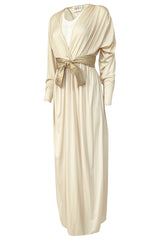 Documented 1980 Bill Tice Plunging Front Ivory Jersey & Gold Belt Dress